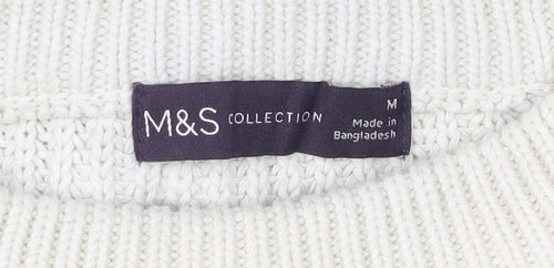 Marks and Spencer Womens White Blue Stripe Knit Jumper M