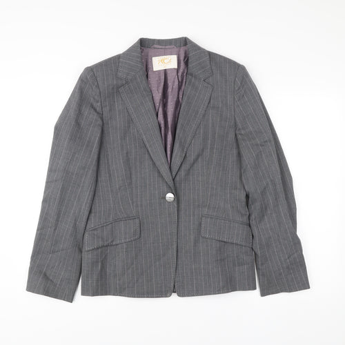 Country Casuals Womens Grey Pinstripe Wool Blazer Size 12 Single-Breasted