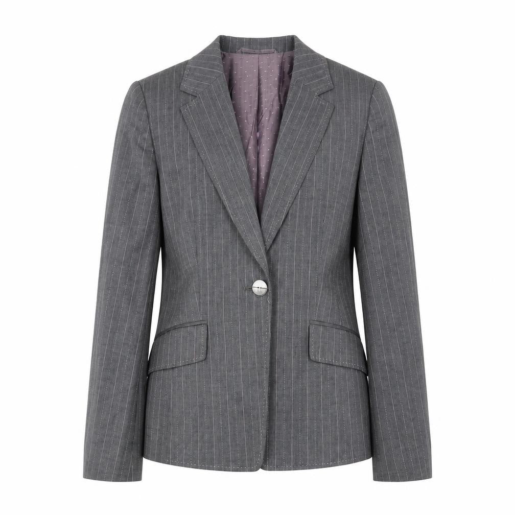 Country Casuals Womens Grey Pinstripe Wool Blazer Size 12 Single-Breasted