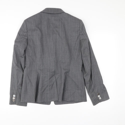 Country Casuals Womens Grey Pinstripe Wool Blazer Size 12 Single-Breasted