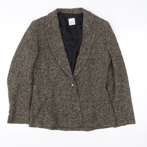 Grace Collection Womens Brown Tweed Wool Blend Blazer Jacket Size 12