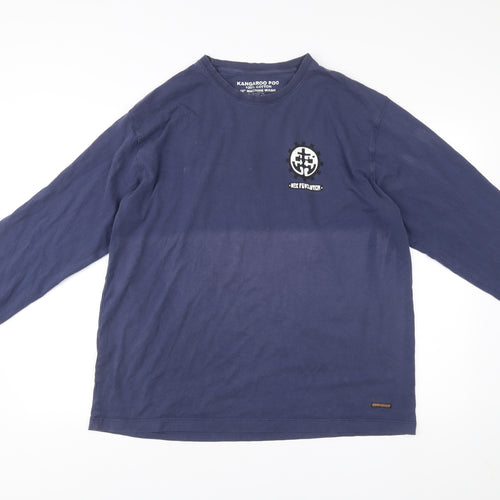 Kangaroo Poo Men’s Blue Graphic Long Sleeve Cotton Shirt L