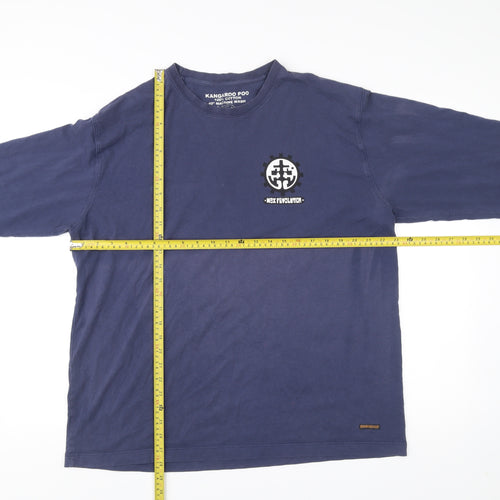 Kangaroo Poo Men’s Blue Graphic Long Sleeve Cotton Shirt L
