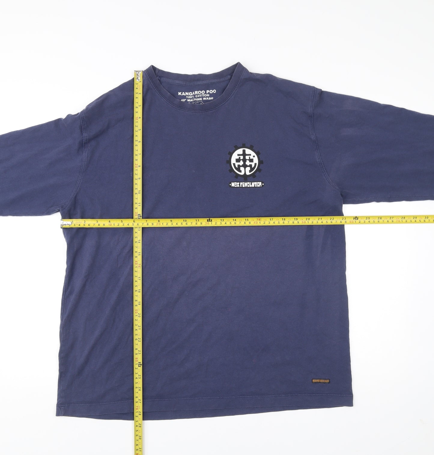 Kangaroo Poo Men’s Blue Graphic Long Sleeve Cotton Shirt L