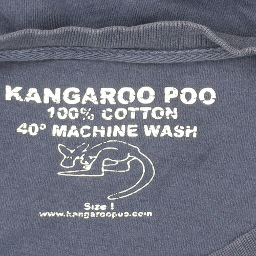 Kangaroo Poo Men’s Blue Graphic Long Sleeve Cotton Shirt L