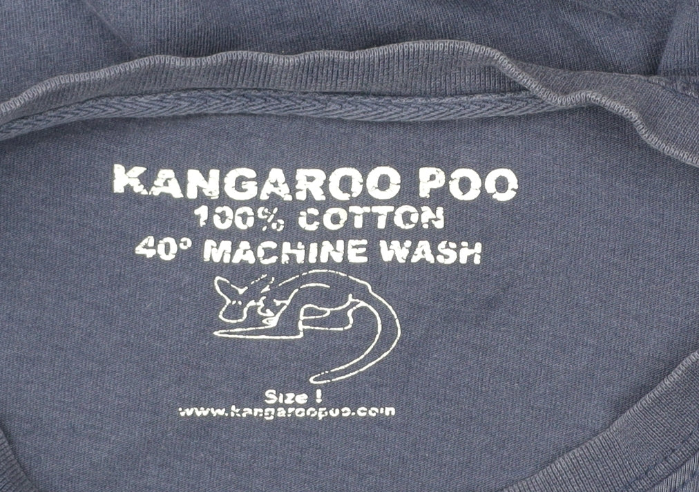 Kangaroo Poo Men’s Blue Graphic Long Sleeve Cotton Shirt L