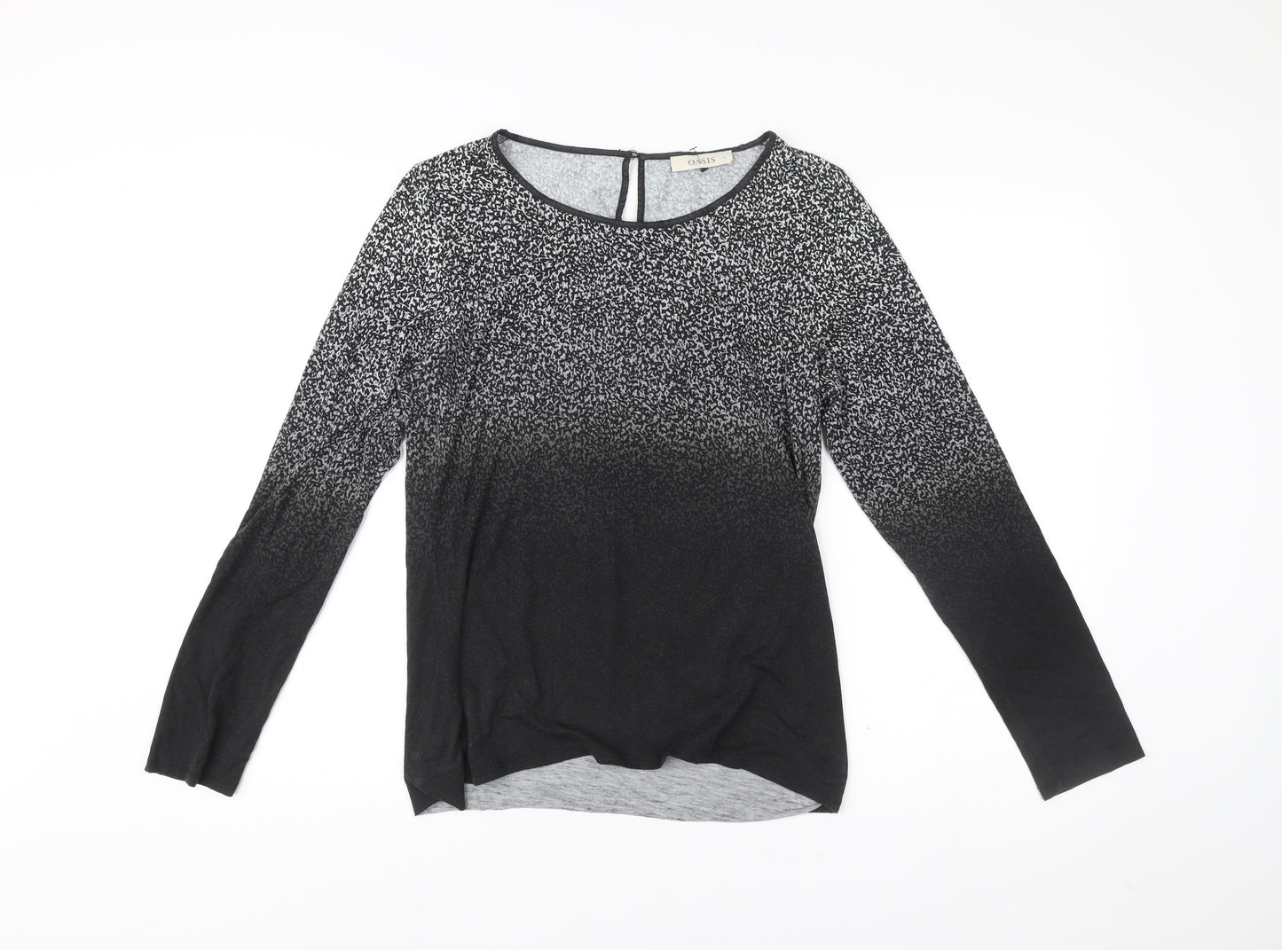 Oasis Women Black Long Sleeve Animal Print Blouse Size L