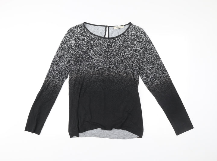 Oasis Women Black Long Sleeve Animal Print Blouse Size L