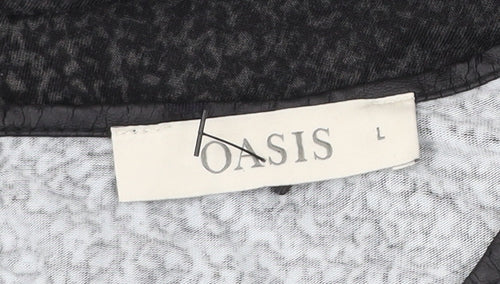 Oasis Women Black Long Sleeve Animal Print Blouse Size L