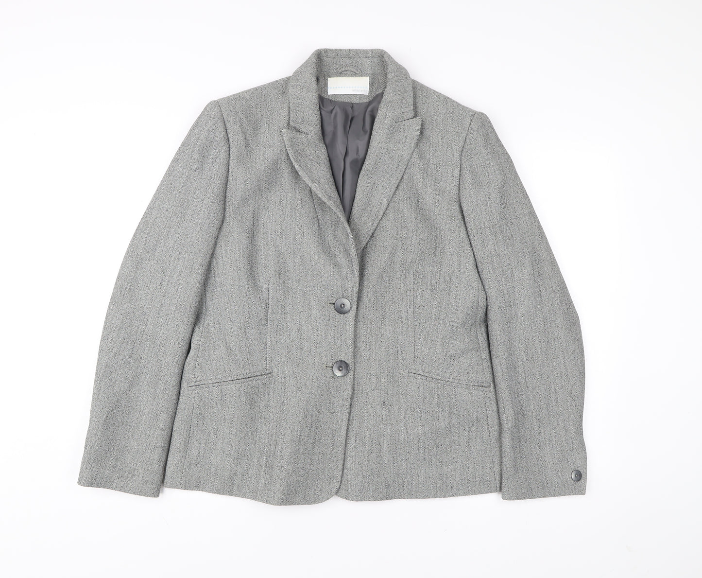 Amaranto Women Grey Size 16 Herringbone Blazer Jacket