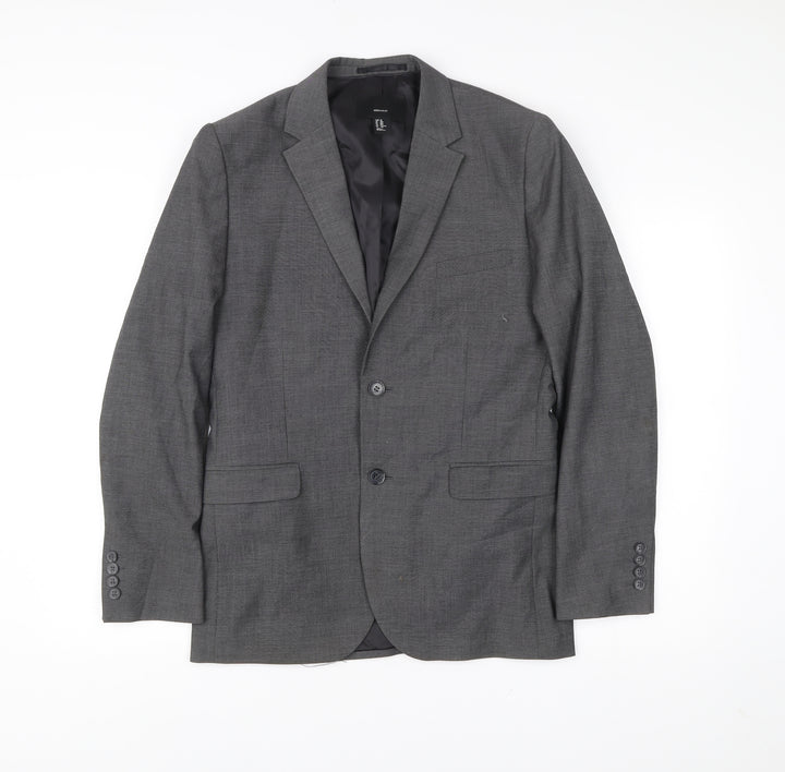 H&M Mens Grey Regular Fit Two-Button Blazer Jacket 38R