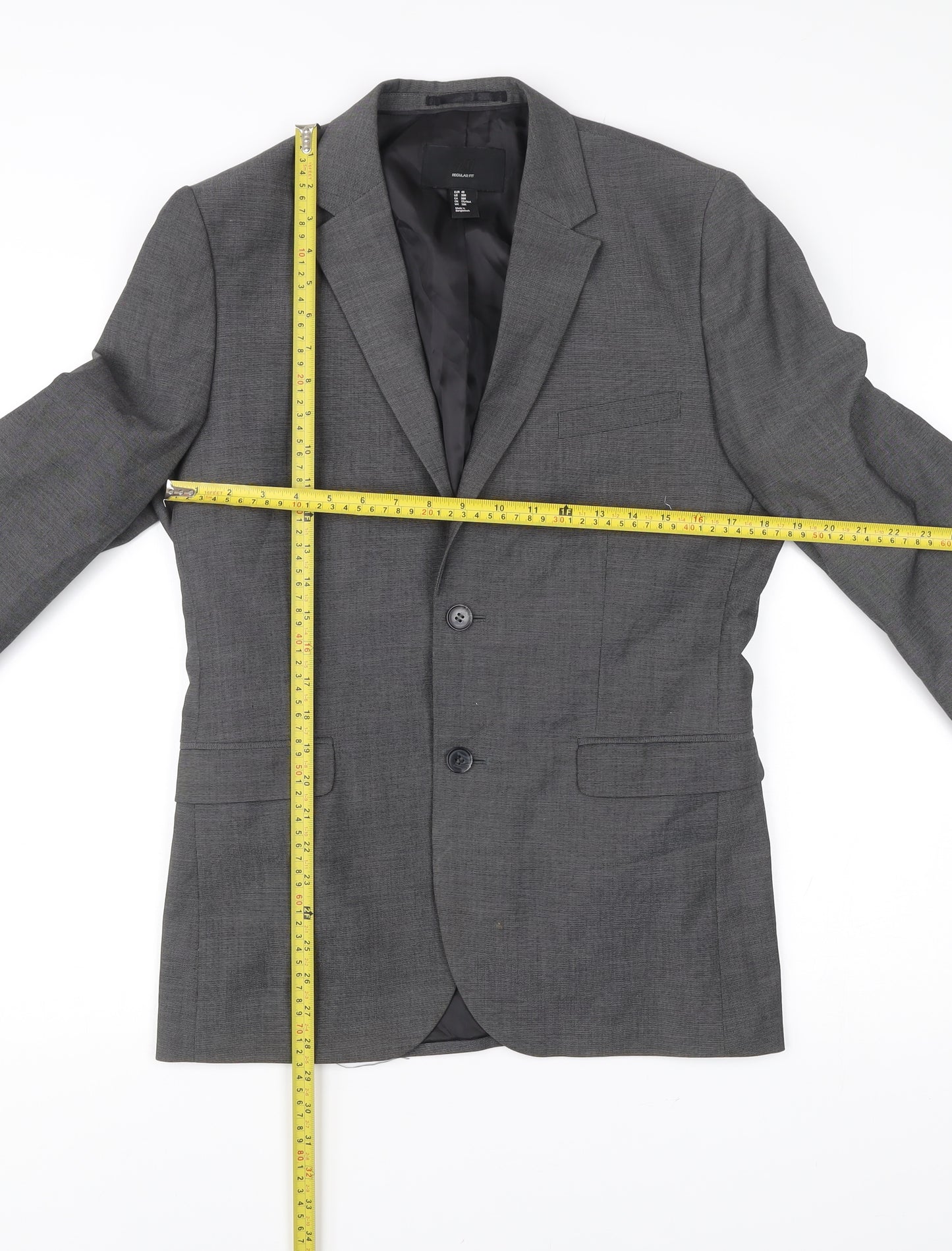 H&M Mens Grey Regular Fit Two-Button Blazer Jacket 38R