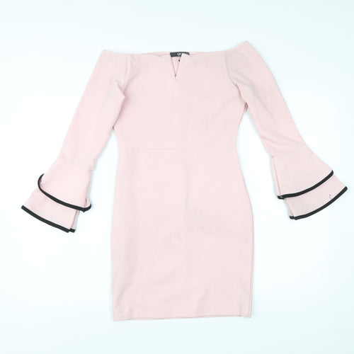 Quiz Women’s Pink Off Shoulder Bodycon Dress Size 10 Flared Sleeve