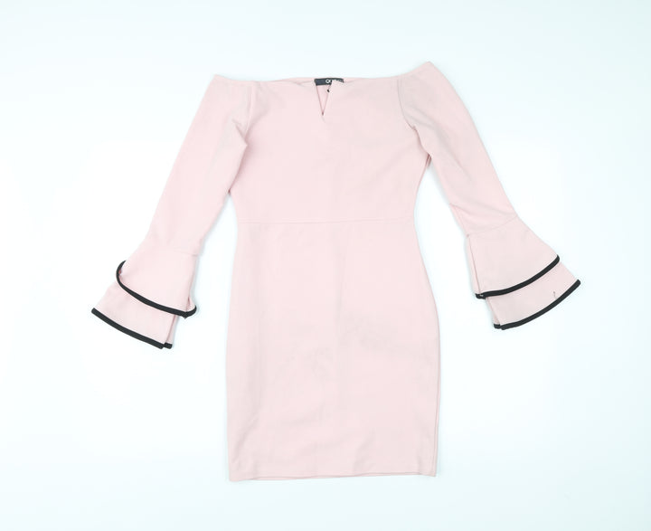 Quiz Women’s Pink Off Shoulder Bodycon Dress Size 10 Flared Sleeve