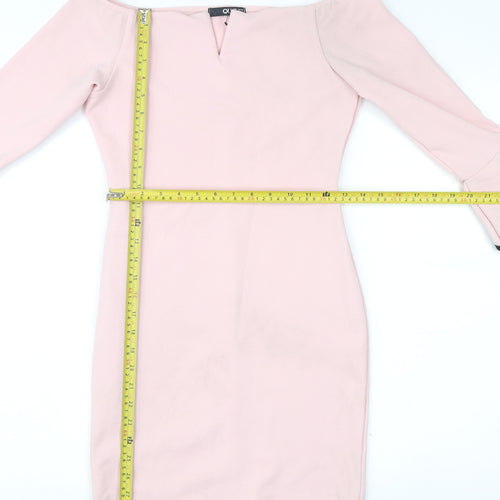 Quiz Women’s Pink Off Shoulder Bodycon Dress Size 10 Flared Sleeve