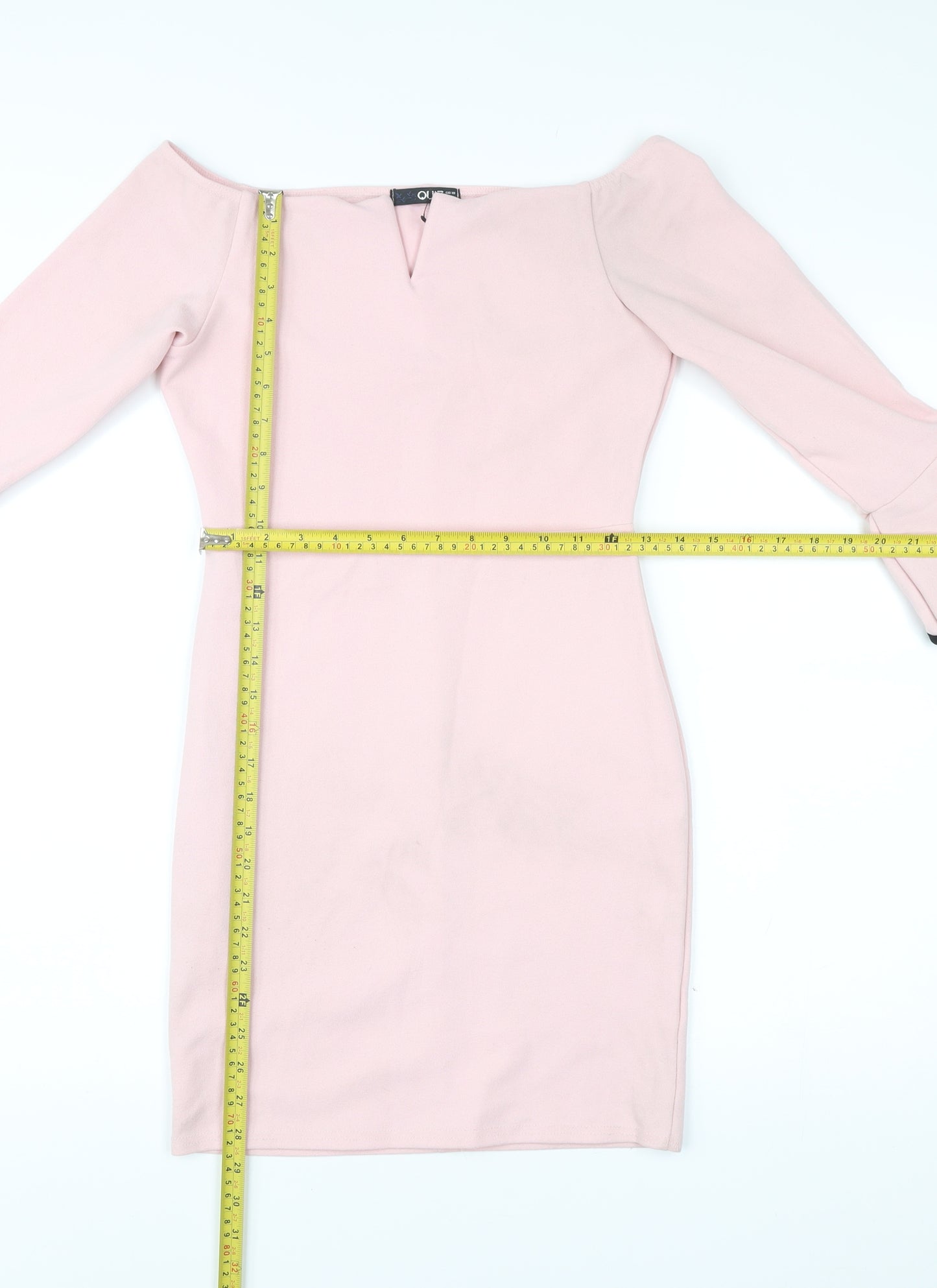 Quiz Women’s Pink Off Shoulder Bodycon Dress Size 10 Flared Sleeve