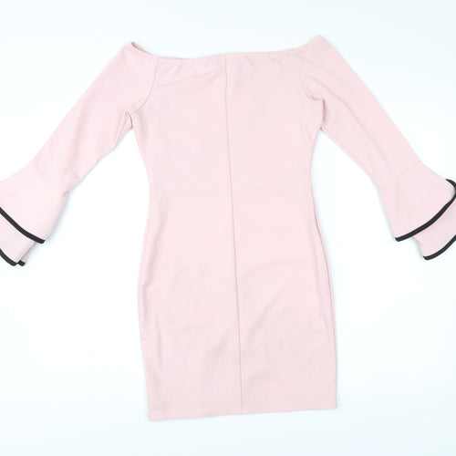 Quiz Women’s Pink Off Shoulder Bodycon Dress Size 10 Flared Sleeve