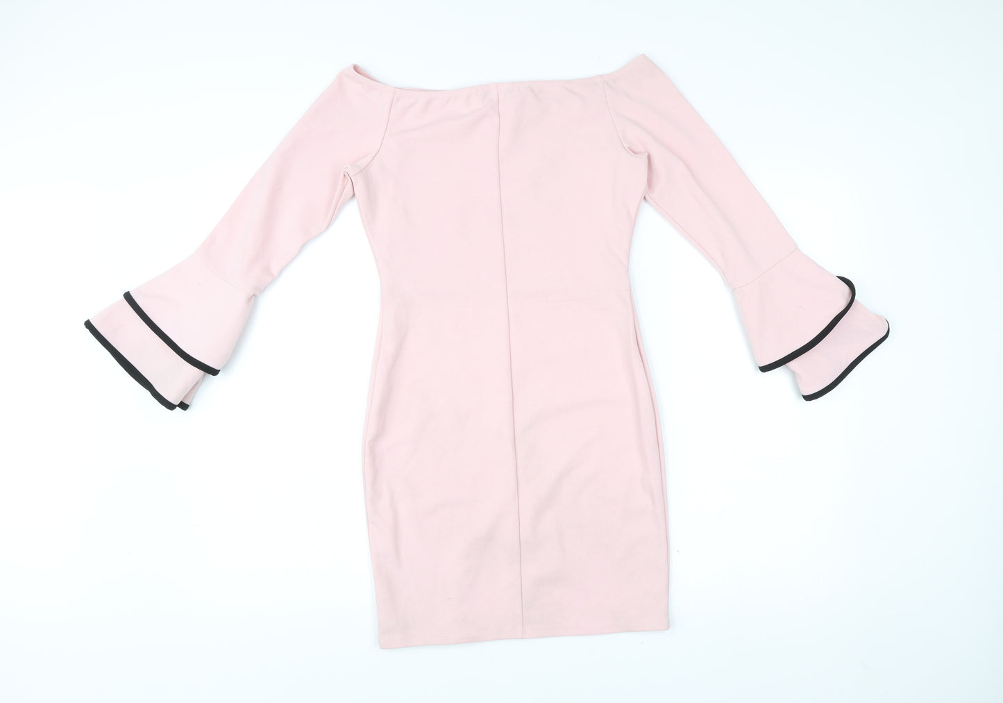 Quiz Women’s Pink Off Shoulder Bodycon Dress Size 10 Flared Sleeve
