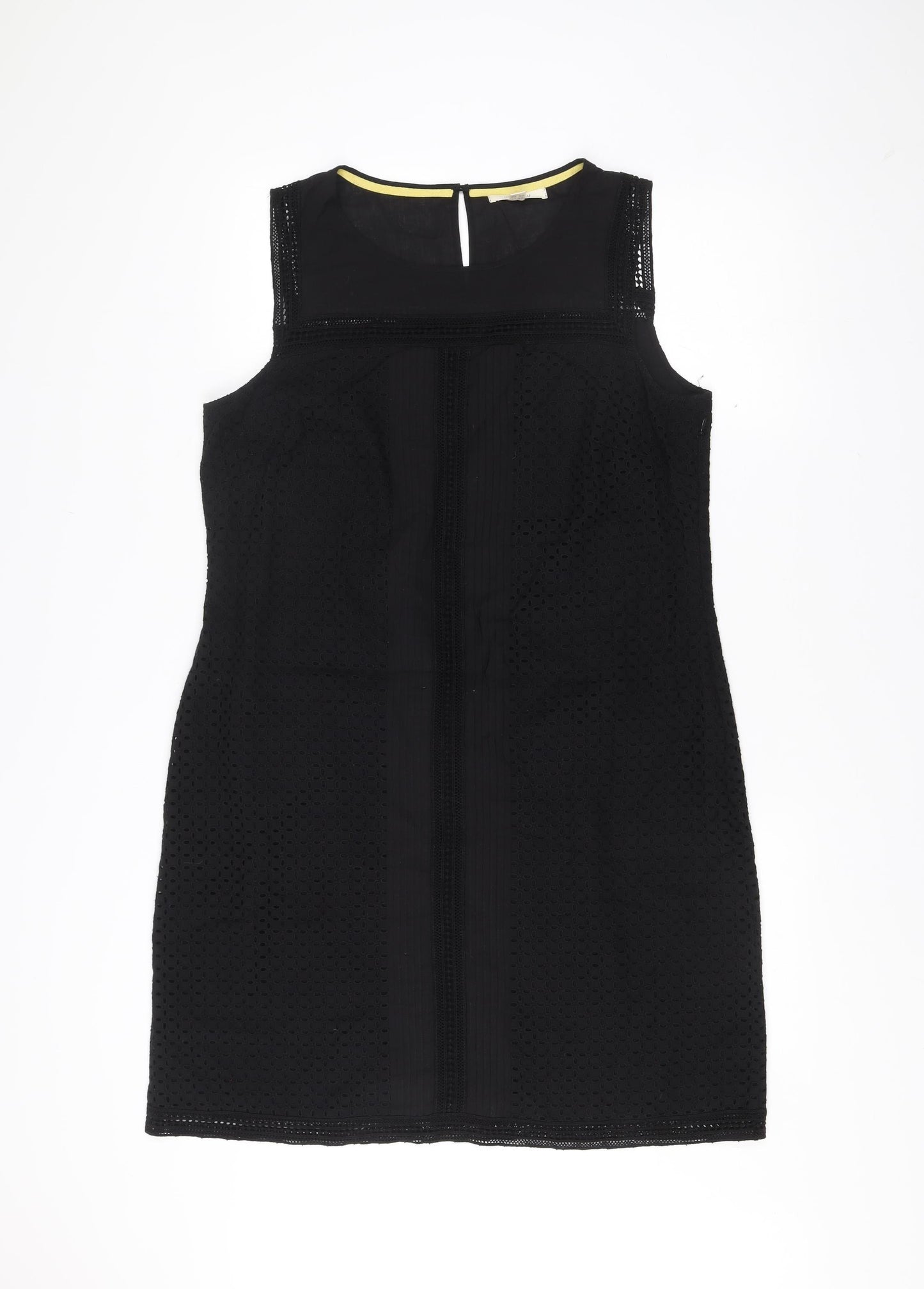 White Stuff Women Black Size 14 Shift Sleeveless Cotton Dress
