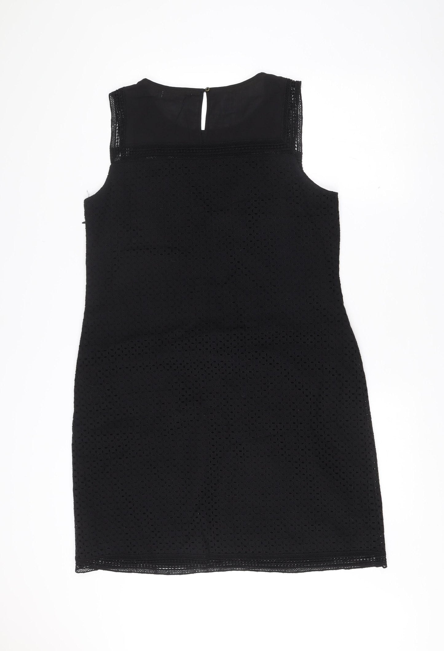 White Stuff Women Black Size 14 Shift Sleeveless Cotton Dress