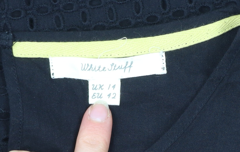 White Stuff Women Black Size 14 Shift Sleeveless Cotton Dress