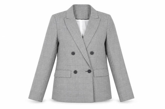 Front view of Principles Women Grey Check Double-Breasted Suit Jacket, size 10