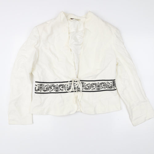 Illusion Collection Women’s White Blazer Size 18 Embroidered Tie Waist