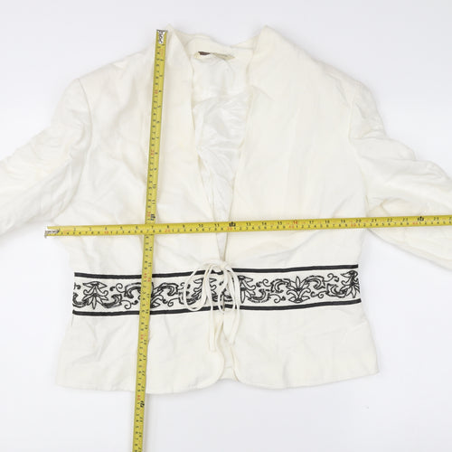 Illusion Collection Women’s White Blazer Size 18 Embroidered Tie Waist