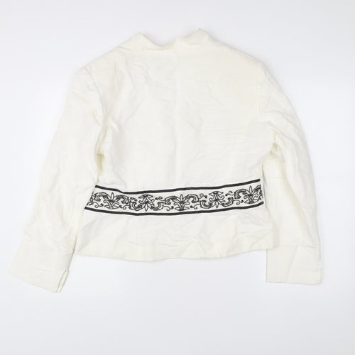 Illusion Collection Women’s White Blazer Size 18 Embroidered Tie Waist