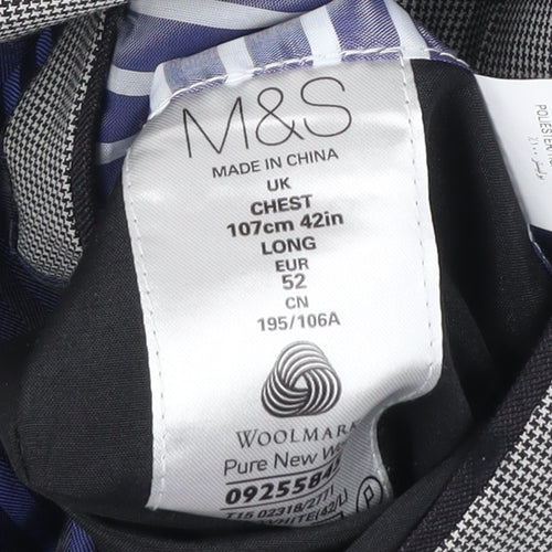Marks and Spencer Men’s Black & White Check Wool Blazer 42in Long Regular Fit