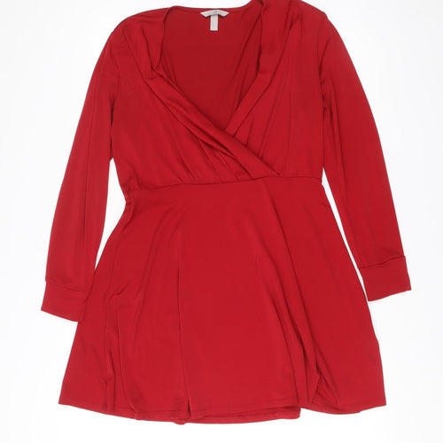 H&M Women Red Wrap Dress M Long Sleeve Ruched Party Cocktail