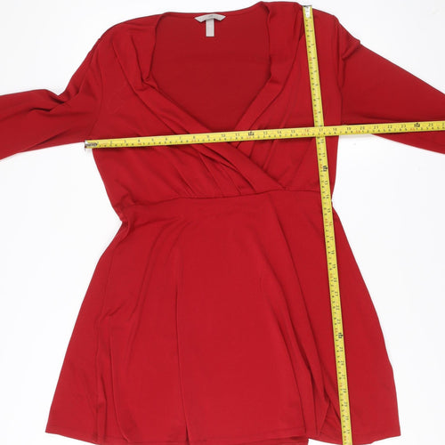 H&M Women Red Wrap Dress M Long Sleeve Ruched Party Cocktail