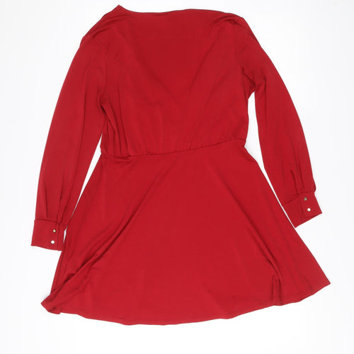 H&M Women Red Wrap Dress M Long Sleeve Ruched Party Cocktail