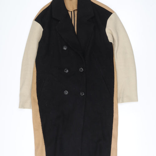 Next Womens Black Beige Coat Size 10 Long Overcoat Buttoned