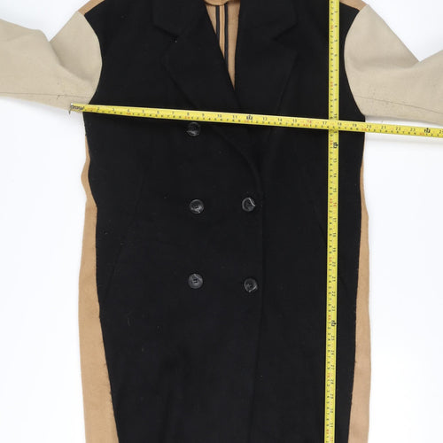 Next Womens Black Beige Coat Size 10 Long Overcoat Buttoned