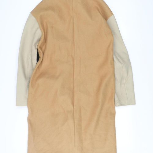 Next Womens Black Beige Coat Size 10 Long Overcoat Buttoned
