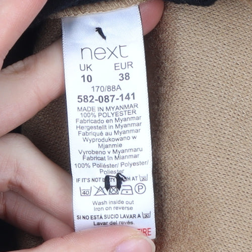 Next Womens Black Beige Coat Size 10 Long Overcoat Buttoned
