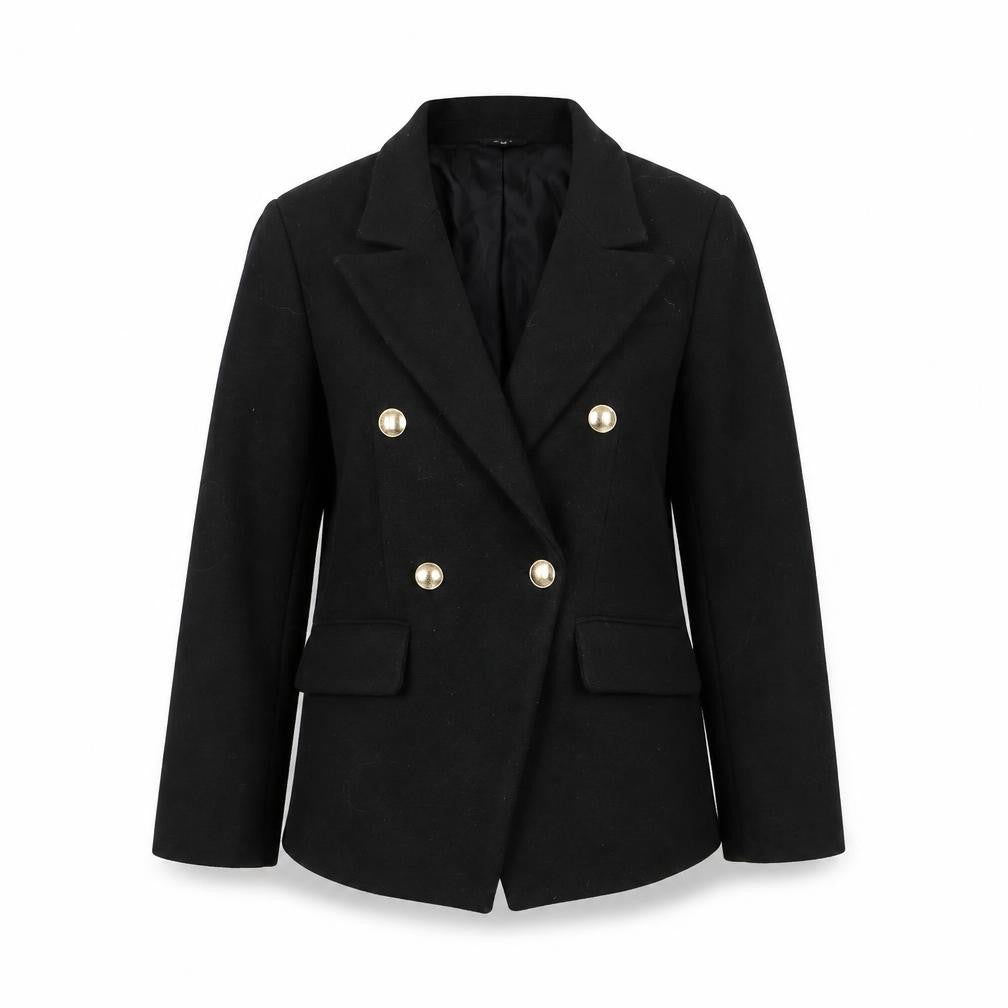 Front view of Sinsay women’s black polyester blazer jacket, size S, business casual