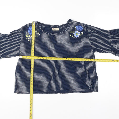 Hollister Womens Blue Striped Embroidered Cropped Blouse S