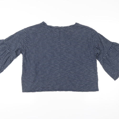 Hollister Womens Blue Striped Embroidered Cropped Blouse S