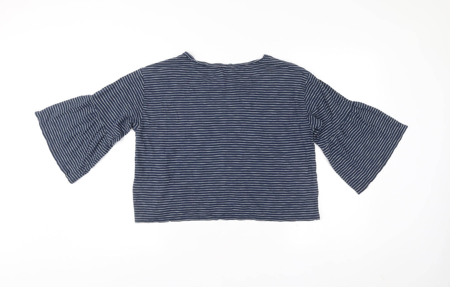 Hollister Womens Blue Striped Embroidered Cropped Blouse S