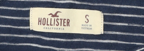 Hollister Womens Blue Striped Embroidered Cropped Blouse S