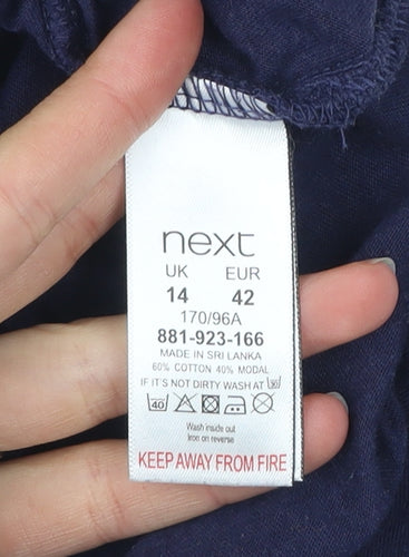Next Womens Blue T-Shirt Size 14 Crew Neck Short Sleeve Cotton Modal