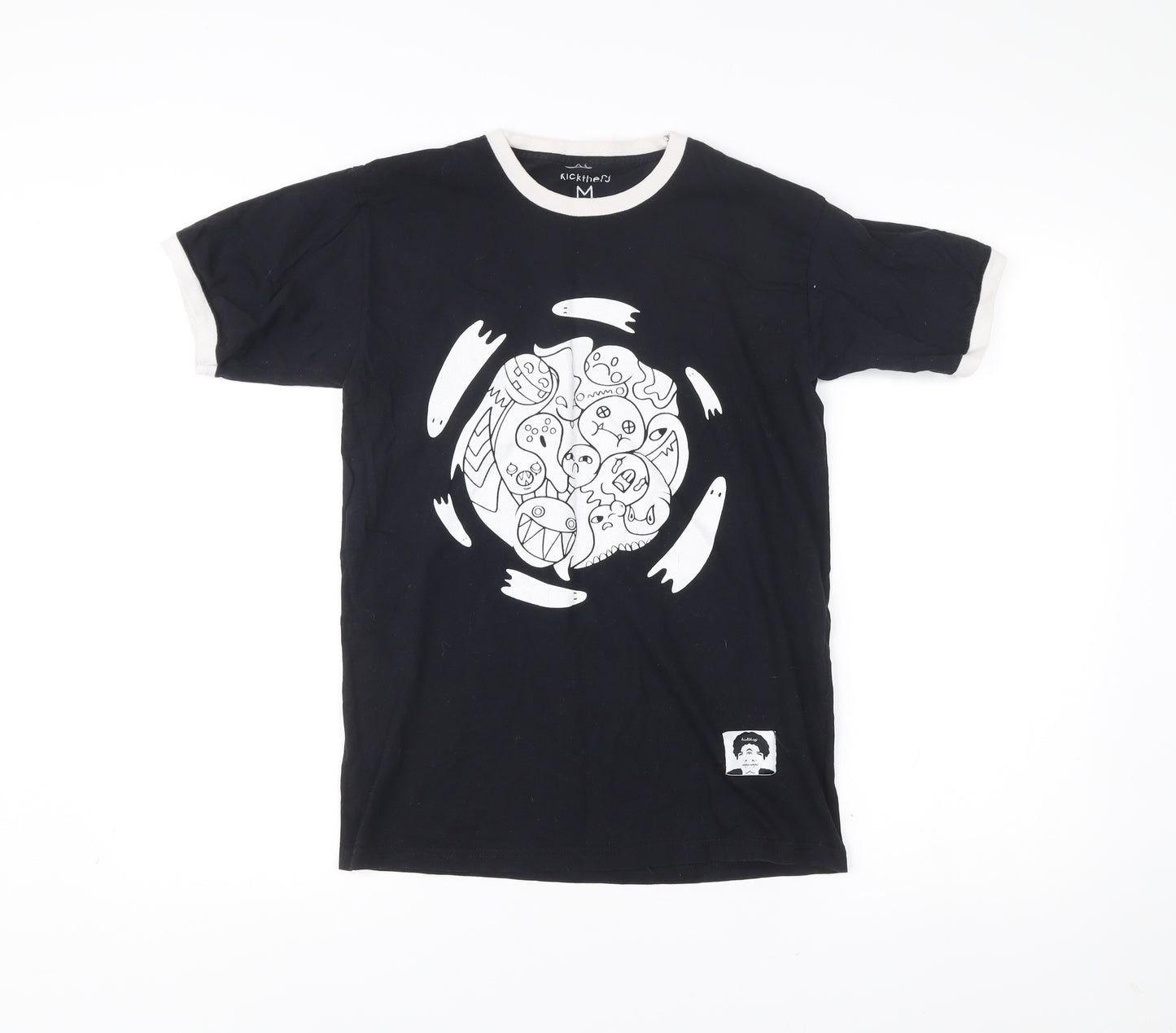 kickthepj Men's Black Graphic Print Cotton T-Shirt M