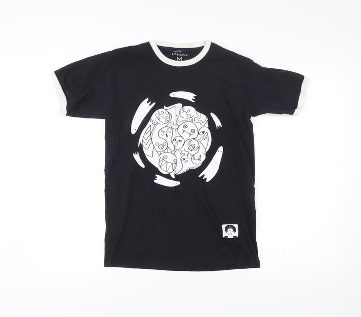 kickthepj Men's Black Graphic Print Cotton T-Shirt M