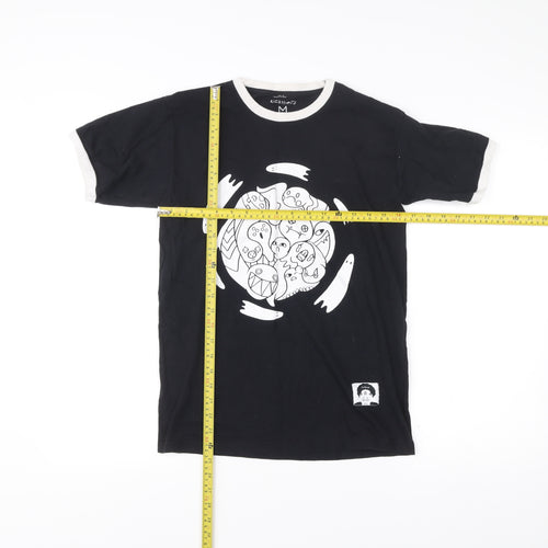 kickthepj Men's Black Graphic Print Cotton T-Shirt M