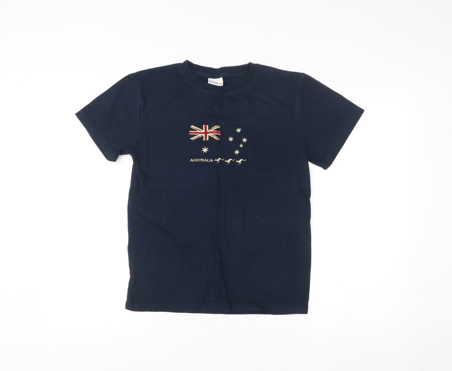 Purely Kids Boys Blue T-Shirt Size 14 Years Australian Flag Embroidered