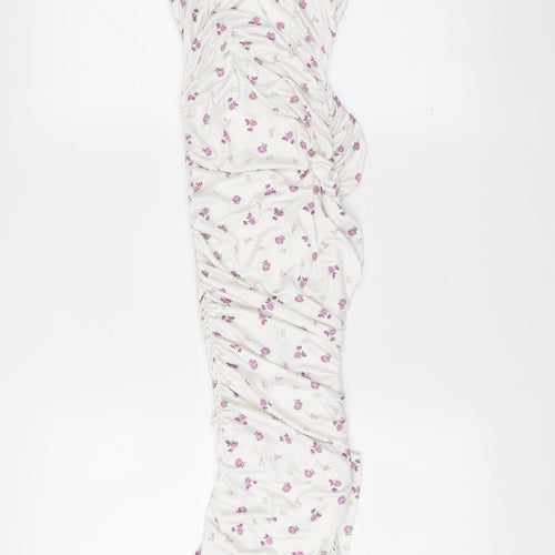 Missguided Women’s White Floral Strapless Bodycon Midi Dress Size 8