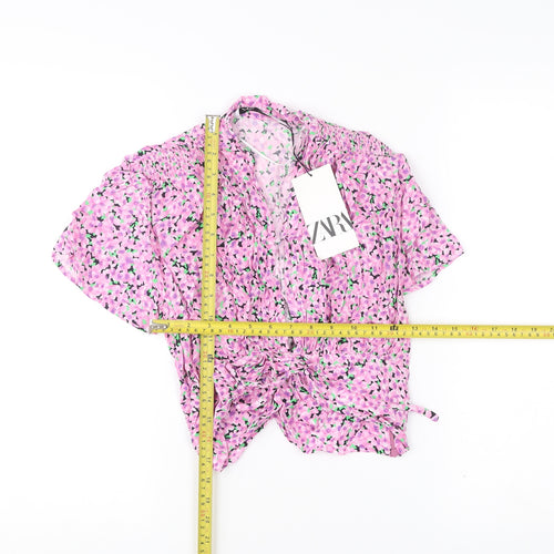 Zara Women’s Pink Floral Viscose Cropped Blouse XS