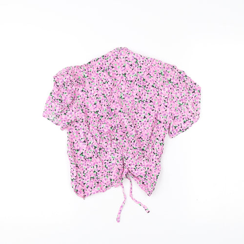 Zara Women’s Pink Floral Viscose Cropped Blouse XS